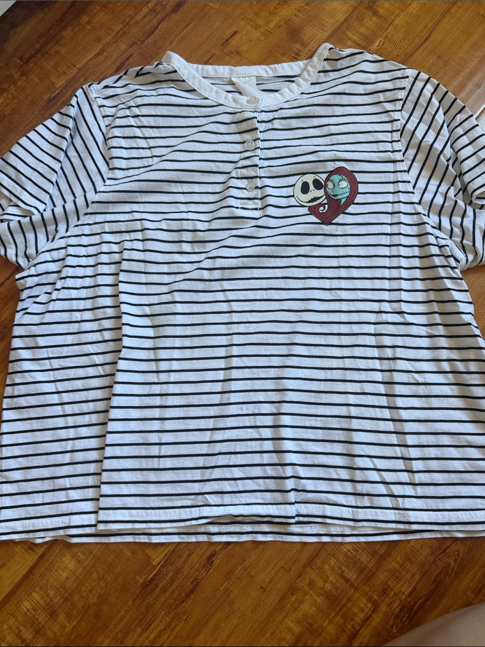 Disney White and Black Striped Henley Shirt